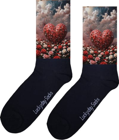 Bloemen Hart - Valentijn sokken - Valentijns Cadeau - Grappige sokken - Leuke sokken - Hem Haar sokken - Bloemveld - Vrolijke sokken - Vaderdag - Moederdag - Verjaardag cadeau - Kerst cadeau - Leuk Cadeau - Speciaal cadeau - Socks maken Happy - 37-44