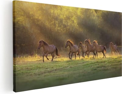 Artaza Canvas Schilderij Paarden - 40x20 cm - Klein - Wanddecoratie Dieren - Muurdecoratie Woonkamer - Kamer Accessoires Natuur