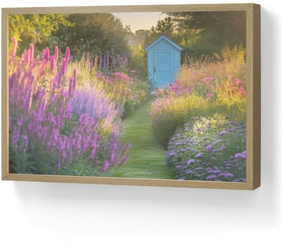 Wandlamp 60x40 cm - Oplaadbaar - Tuinhuisje - Blauw - Bloemen - Wandlampen binnen woonkamer - Slaapkamer lamp - Decoratieve nachtlamp - Vloerlamp draadloos