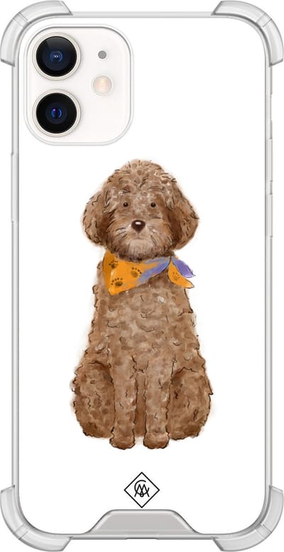 Casimoda® hoesje - Geschikt voor iPhone 12 Mini - Labradoodle - Shockproof case - Extra sterk - TPU/polycarbonaat - Bruin/beige, Transparant