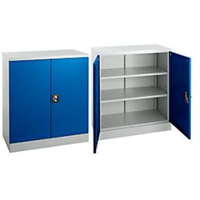 Set van 2 Schäfer Shop Select stalen kast, 2OH, B 916 x D 422 x H 1000 mm, lichtgrijs/gentiaanblauw