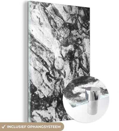 Glasschilderij zwart wit - Zwart - Wit - Graniet - Stenen - 120x180 cm - Foto op glas - Slaapkamer decoratie
