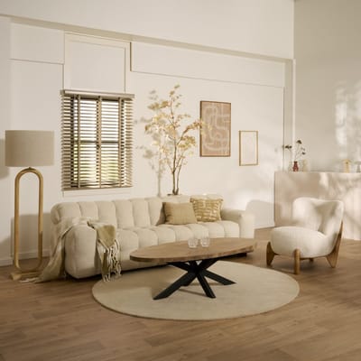 Salontafel Culemborg - Mango Houtlook - Bruin - 135x42x67 cm (BxHxD) - Ovale Tafel - Zwarte Spinpoot