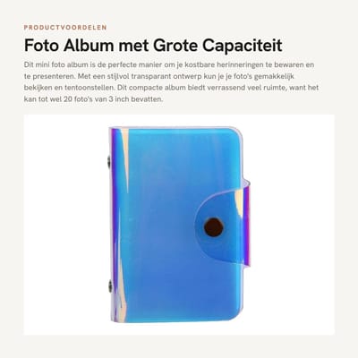 Dailygoods- Fotoalbum Grote Capaciteit - Mini Fotoalbum - Transparant Ontwerp - Geschikt Voor 3 Inch Foto's - Delicate Sluiting - Compact formaat - Fotoboek
