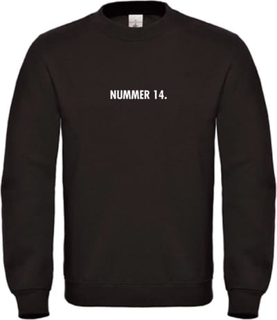 Sweater Zwart XL - nummer 14 - wit - soBAD. | Sweater unisex | Sweater man | Sweater dames | Voetbalheld | Voetbal | Legende