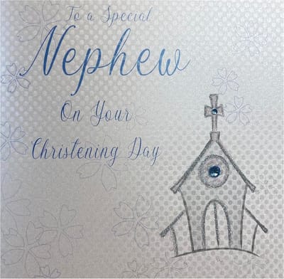 Handgemaakte doopkaart voor Nephewdag - Witte Katoenen Kaarten
