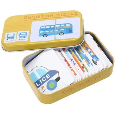 Baby Cognitie Puzzel Speelgoed Peuter Kinderen IJzeren Doos Kaarten Memory Spel Cognitieve Kaart Auto Fruit Dier Leven Puzzel Cadeau gray
