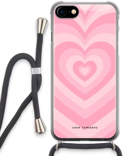 Case Company® - Hoesje met koord geschikt voor iPhone SE 2020 hoesje met Koord - Hart Roos - Telefoonhoesje met Zwart Koord - Bescherming aan alle Kanten en Over de Schermrand
