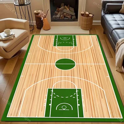 Groen basketbalveld Print Tapijt voor Slaapkamer Woonkamer Bedzijde Bank Vloermat Moderne Huisdecoratie Area Rug Groot Formaat 40x60cm (16x24in) brown