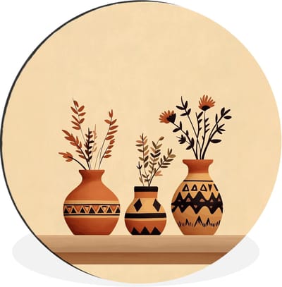 WallCircle - Wandcirkel - Muurcirkel - Vazen - Bloemen - Bladeren - Minimalistisch - Aluminium - Dibond - 30x30 cm - Binnen en Buiten