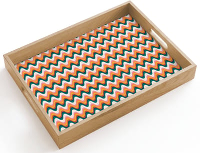 Dienblad hout 40x30 cm - Schootdienblad - Retro - Disco - Golven - Kleur - Borrelplank rechthoek - Plateau dienbladen