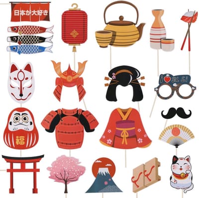 Dailygoods- Fotoaccessoires 20 Stuks - Feest Decoratie - Fotomaton - Japanse Thee Keuken - Sushi Restaurant - Dansfeest Decoratie - Feestdecoratie