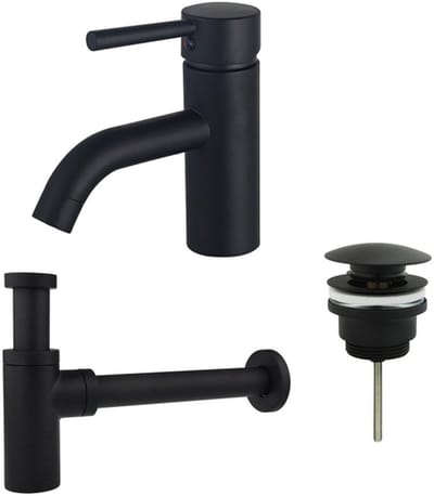 FugaFlow Eccelente Sobrado Badkamer Wastafelkraanset - lage wastafelkraan - klikwaste plug - design sifon - Mat zwart