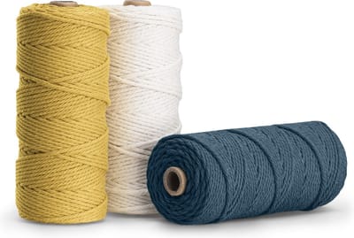 Navaris macramé garen set van 3 - Katoenen koord voor doe-het-zelfprojecten - Gemaakt van 100% natuurlijk katoen - 3 mm x 100 m - Geel/petrol/crème