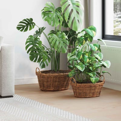 vidaXL - Plantermand - met - opslag - GENDT - 2 - st - Natuurlijk - Bruin - Kubu - Rattan
