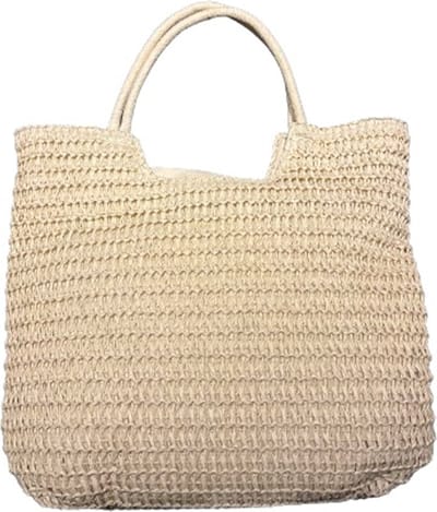 Boodschappentas - strandtas - rieten tas - nylon binnenafwerking met rits - modieus - trendy - beige
