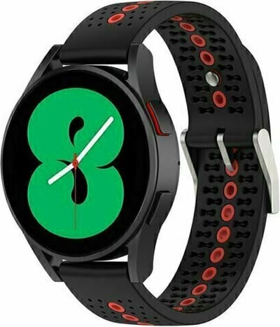 By Qubix - 22mm - Dot Pattern siliconen bandje - Zwart met rood - geschikt voor Huawei Watch 3 / 4 / 5 (pro) - 46mm & geschikt voor Huawei Watch GT / GT 2 / GT 3 (pro) / GT 4 (pro) / GT 5 (pro) / GT 6 (pro) 46mm / Ultimate / Ultimate