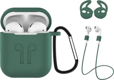 Case Geschikt voor AirPods 2 Hoesje Hoes Siliconen 3-in-1 Met Clip Cover - Hoesje Geschikt voor Apple Airpods 2 Siliconen 3-in-1 Met Clip - Midnight Green
