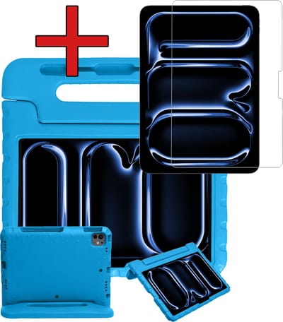 Hoesje - Geschikt voor Apple iPad Pro (2024/2025) - 11 inch - Met Screenprotector - Kinderhoes - Shockproof Bumper - Kidsproof Case - Tablethoes - Kinder Hoes Cover - Blauw
