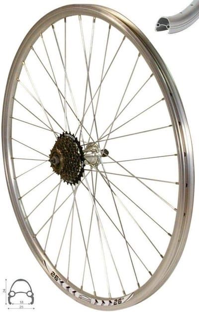 Wielset Achterwiel - Fietswielen Set - Fiets Onderhoud - Holle Velg Aluminium - 26 Inch - Zilver