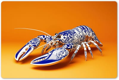 Placemats 45x30 cm - Placemat kunststof - 1 stuk - Kreeft - Delftsblauw - Schild - Stoer - Oranje - Borden onderleggers - Decoratie voor op tafel - Keuken tafeldecoratie accessoires - Vinyl onderlegger - Tafelversiering