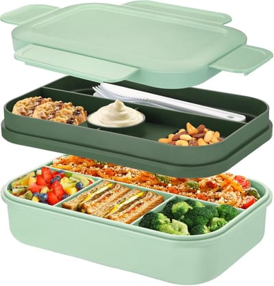 Bento Box Lunchboxen, 2000 ml grote bento-lunchbox voor volwassenen kinderen, stapelbare Japanse lunchbox met 8 compartimenten, lekvrije maaltijdbereidingscontainer met bestekset, magnetron