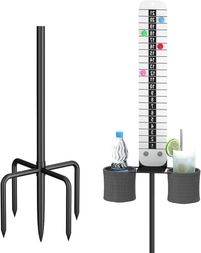 Queension Scorebord met drankhouder, magnetische scorehouder met tandenbasis voor maïsgatspellen, buitenaccessoires voor tuinspellen, volleybal, augurk, zwart