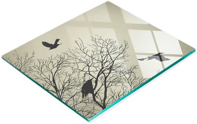 Decoratieve glazen keukensnijplank met raven op een boom, 60x52 cm