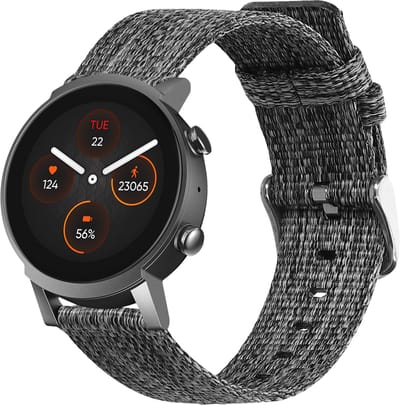 kwmobile Horlogebandje geschikt voor Ticwatch E3 / GTH 20mm - Band voor smartwatch - Metaal en canvas - zwart