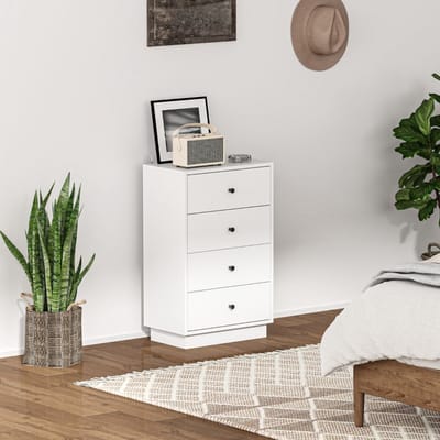 MODFU Ladekast Met 4 Laden - Modern Minimalistisch - Voor Woonkamer Of Slaapkamer - Hout - Wit - 47 X 29 X 75 Cm