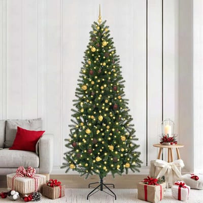 vidaXL - Kunstkerstboom - met - 300 - LED - met - standaard - Groen - 240 - cm - PE - en - PVC