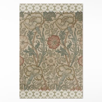 Wallfluent Vinyl Tapijt - Wilde Roos William Morris PVC Tapijt - 60 x 90 cm - Rechthoek Vloerkleed Vinyl - Bruin Tapijt Vinyl - Kantoortapijt - Woonkamertapijt
