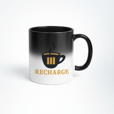 Recharge Magische Koffiemok - Zwart, met Verrassingsontwerp bij Verhitting!