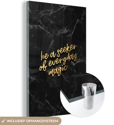 MuchoWow® Glasschilderij 40x60 cm - Schilderij acrylglas - Quotes - Magic - Goud - Marmer - Foto op glas - Schilderijen