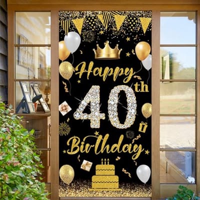 Grote zwarte en gouden 40e verjaardag banner voor mannen en vrouwen