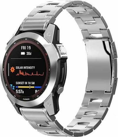 By Qubix - Geschikt voor Garmin bandje - 22mm Quickfit - Titanium schakelband - Zilver - Geschikt voor Garmin Fenix 7 / 6 / 5