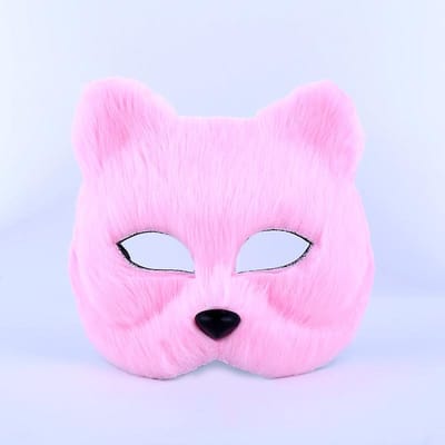1 Pièce Masque Animal Pelucheux Fourrure Halloween Demi-Visage Masque Chat Renard pour Pâques Carnaval Mascarade Fête Costumée Cosplay Accessoires rose