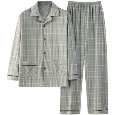 2-delige/set heren pyjama set ruitprint revers lange mouw single breasted shirt elastische taille lange broek set losse pasvorm loungewear S XL