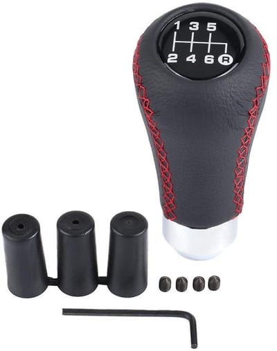 SPHProducts - Pookknop - Universele versnellingspook - 6 versnellingen - Rood - PU-leer - Geschikt voor auto - Inclusief slangen