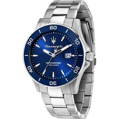 Maserati Competizione Diver Blue Roestvrij staal Zilver Heren Quartz Horloge met Datum R8853100036 blauw