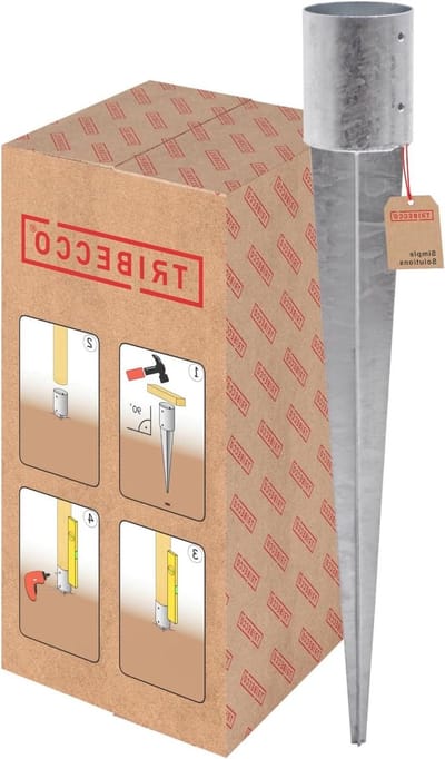 Inslagbodemhuls - Paaldrager rondhout - Hekken plaatsen - Thermisch verzinkt staal - 120 mm x 900 mm - Zilver