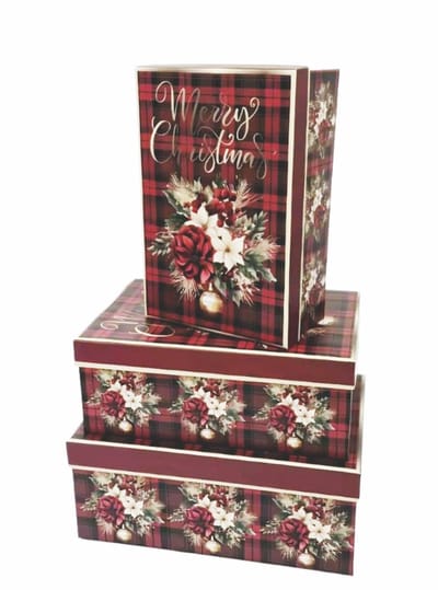 Luxe Kerst Cadeaudoos met Deksel - S 24*16*9cm - Rood – Kerst Geschenkdoos – Stevig & Herbruikbaar – Cadeauverpakking voor Kerstcadeaus