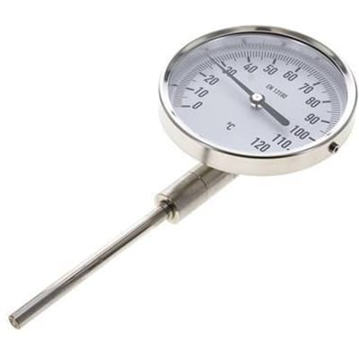 0 tot +120°C RVS Bimetalen Thermometer 100mm Behuizing 100mm Dompelbuis Onderaansluiting - TBLUSH-120-100-100