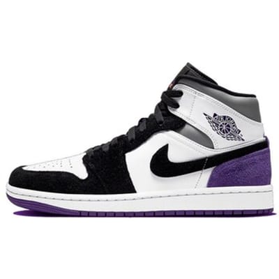 Air Jordan 1 Mid SE - Heren Sneakers Sport Casual Schoenen 852542-105 (WHITE / COURT PURPLE - BLACK) - Maat EU 41 US 8