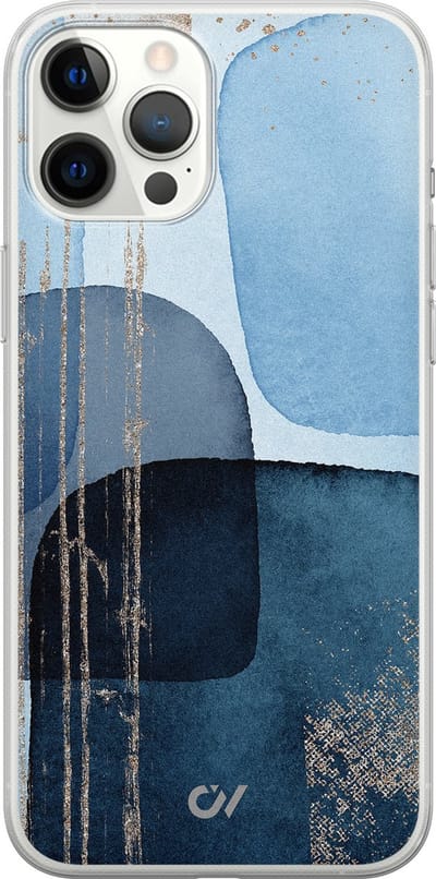 Hoesje geschikt voor Apple iPhone 12 Pro Max - Blue Abstract Shapes - - Blauw - Apple - Casevibes