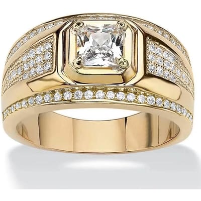 Huitan Prachtige Trouwringen voor Mannen Sprankelende Cubic Zirkonia Goudkleur Modieuze Verlovingsvoorstel Ringen Mannen Sieraden 11 beige