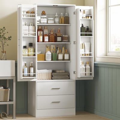 Pugsdrly 159 cm keukenkast, verstelbare planken, 2 lades, voor keuken, eetkamer, spaanplaat, MDF, wit