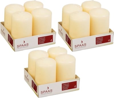 Spaas Stompkaarsen/zuilkaarsen - set van 12x - ivoorwit - D5 x H8 cm - 12 branduren