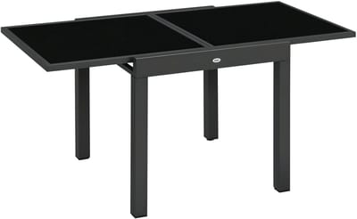 ITRONIQ Uitschuifbare Tuintafel 160x80 CM – Aluminium Eettafel Met Gehard Glas – Inklapbaar Van 80x80 Naar 160x80 – Zwart