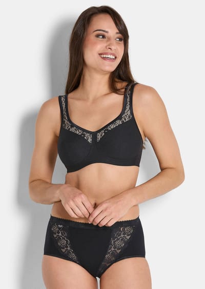 Beha zonder beugels met mesh en kant - zwart - Gr. 100 B van Goldner Fashion
